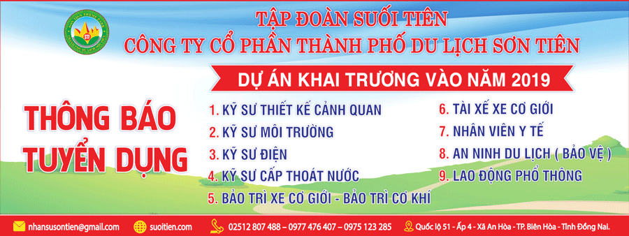 Cty CP thành phố du lịch sinh thái Sơn Tiên Thông báo tuyển dụng